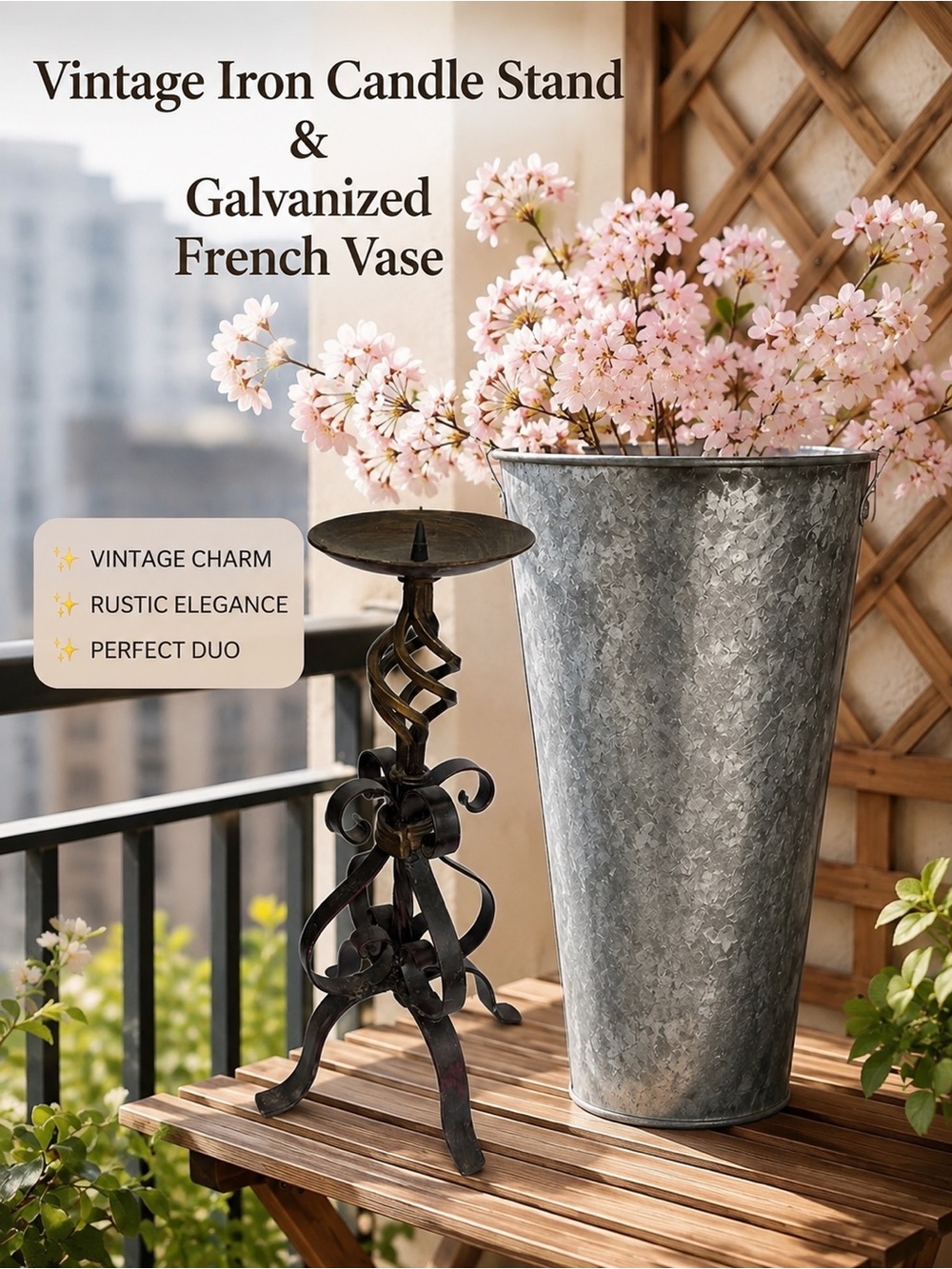 Vintage Curled Iron Table or Stand Set of 2 + Galvanized French Vase | DUO DEAL✨